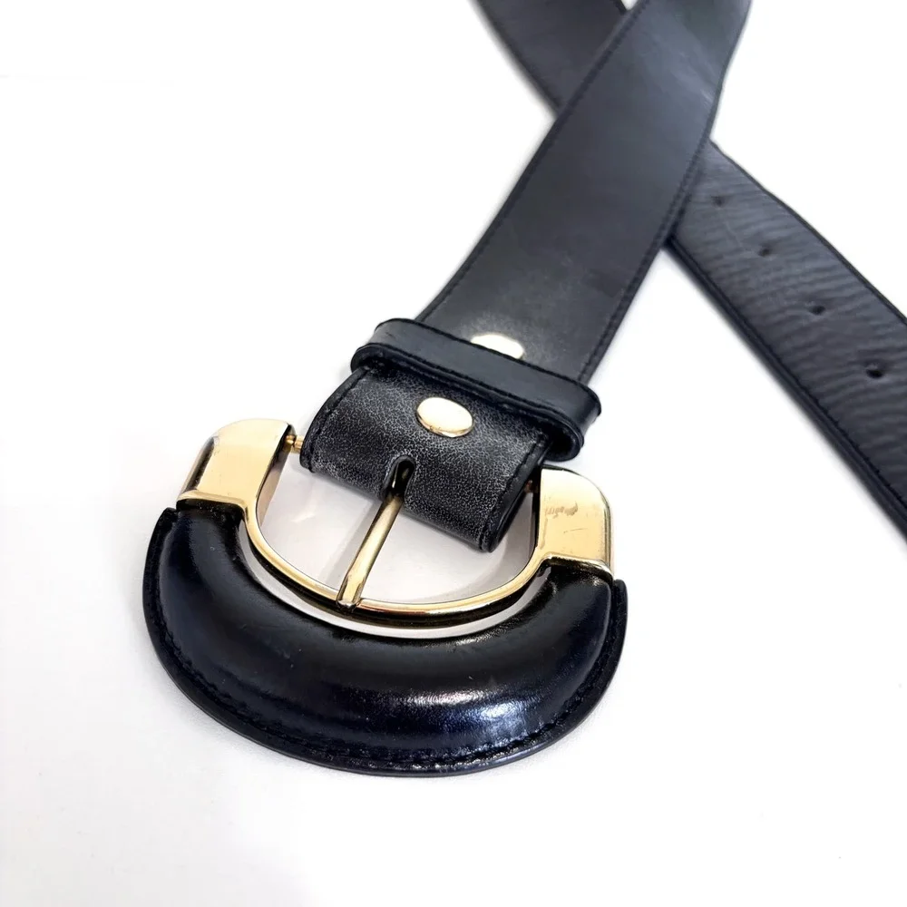 B-Low The Belt Womens Oversized Horseshoe Buckle Leather Belt Medium Black Gold